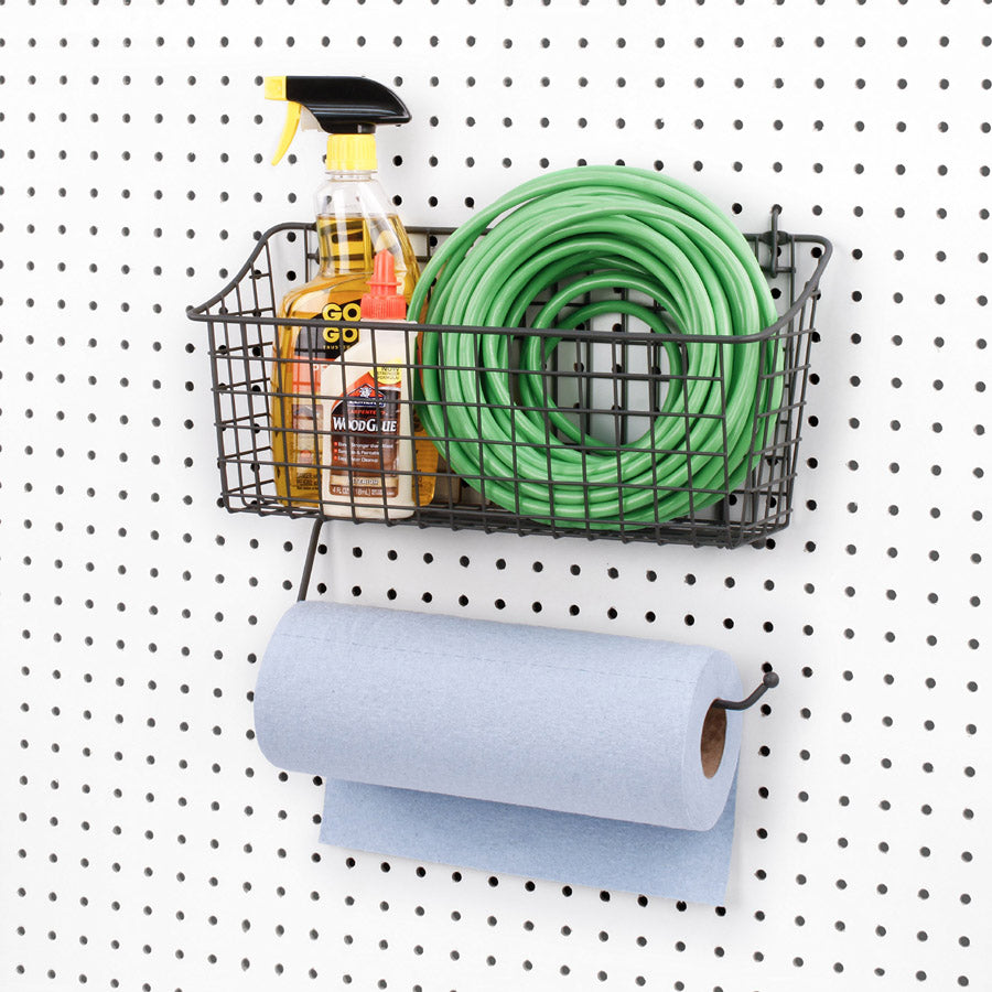 Pegboard Basket and Paper Towel Holder