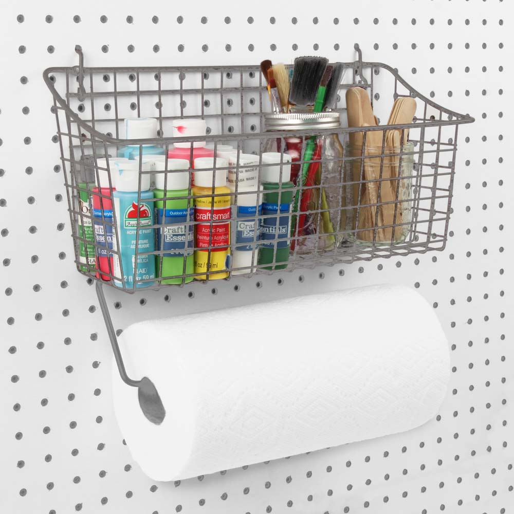 Pegboard Basket and Paper Towel Holder