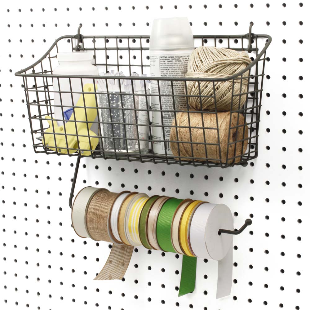 Pegboard Basket and Paper Towel Holder