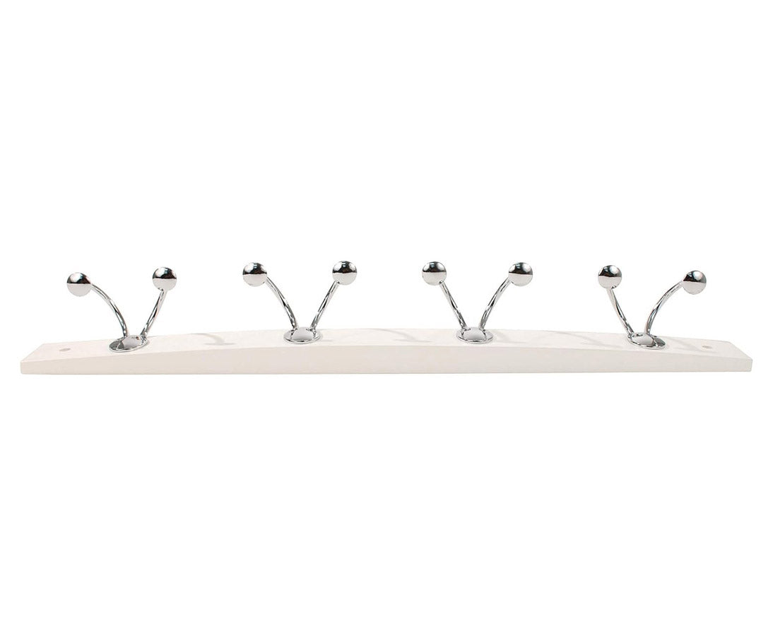Double Hook Wood Rack - White - Chrome